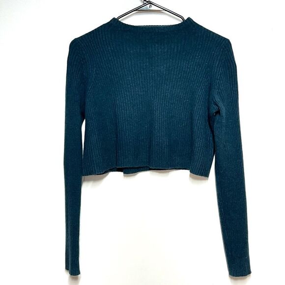 360 Cashmere Teal Cropped Ribbed Cashmere Sweater Sz XS - Picture 3 of 4